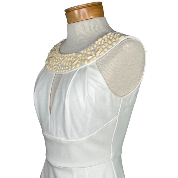 Trina Turk Ivory White Knit Cocktail Sheath Dress Faceted Beaded Neckline 4 NWT - Picture 13 of 15